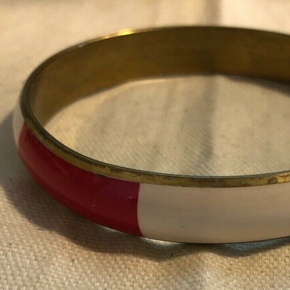 Hot Pink and White, Gold Tone Bangle Bracelet